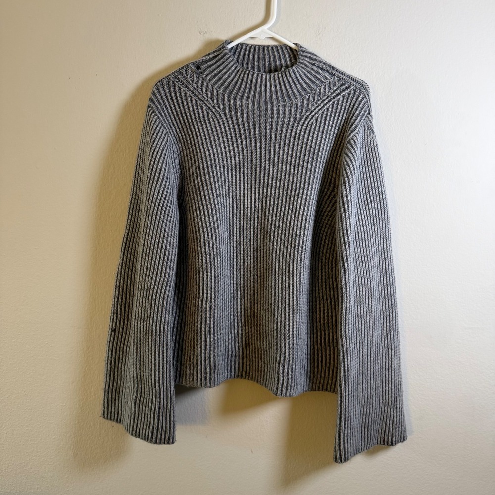 Banana Republic Womens Grey 100% Merino Wool Ribbed‎ Mock Neck Sweater Size M